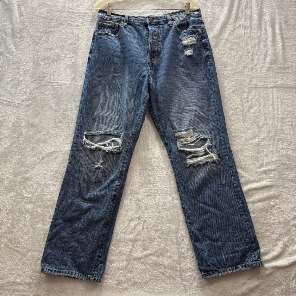 KanCan Distressed Straight Leg Jeans Womens Sz 11/29 Med Wash Ripped High Rise